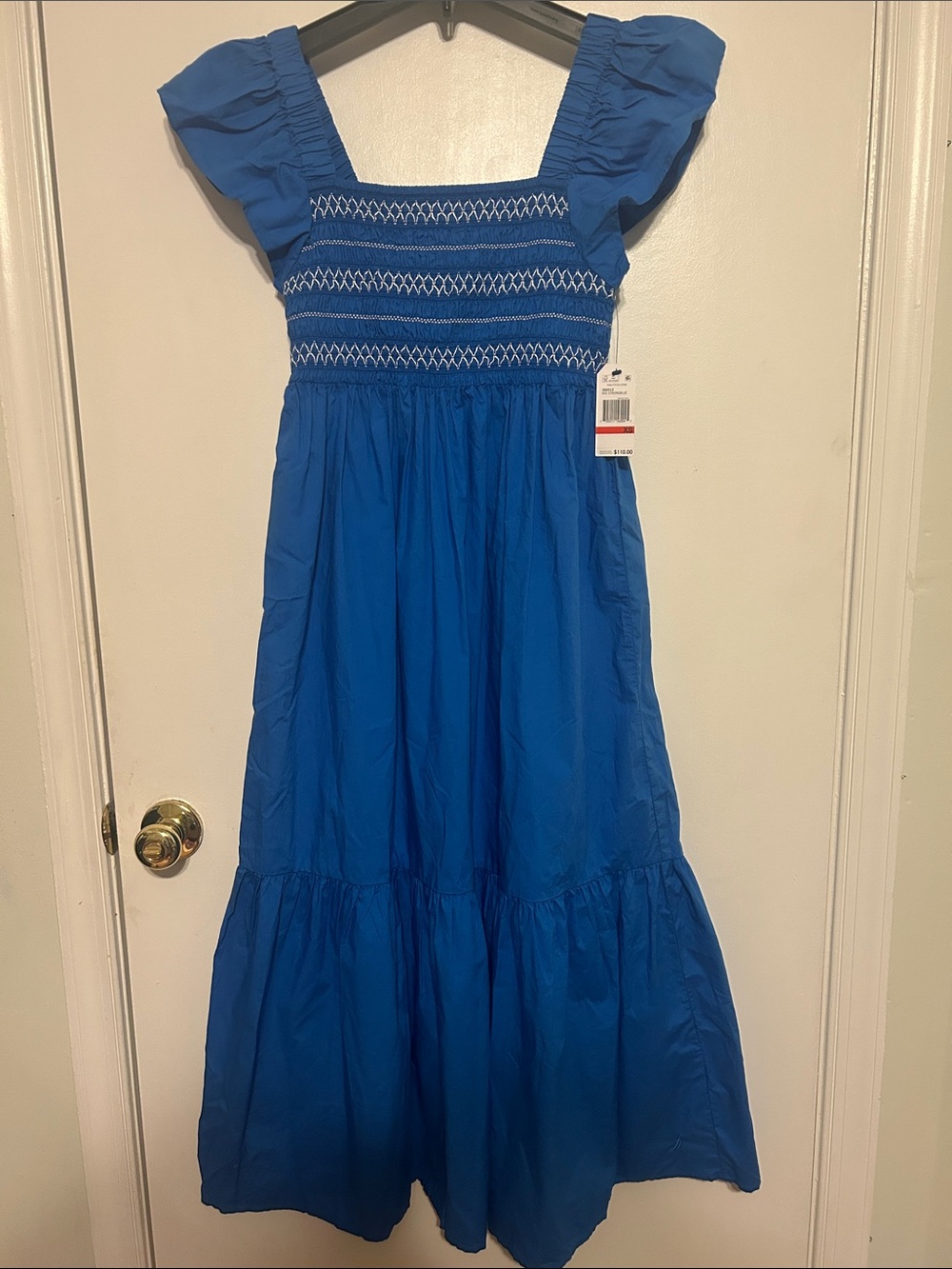 Nautica Bright Blue Smocked Maxi Dress with Ruffle Sleeves